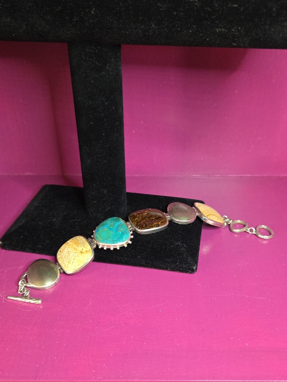 Retired Silpada Multi-Stone Sterling Silver Toggle Bracelet B1934